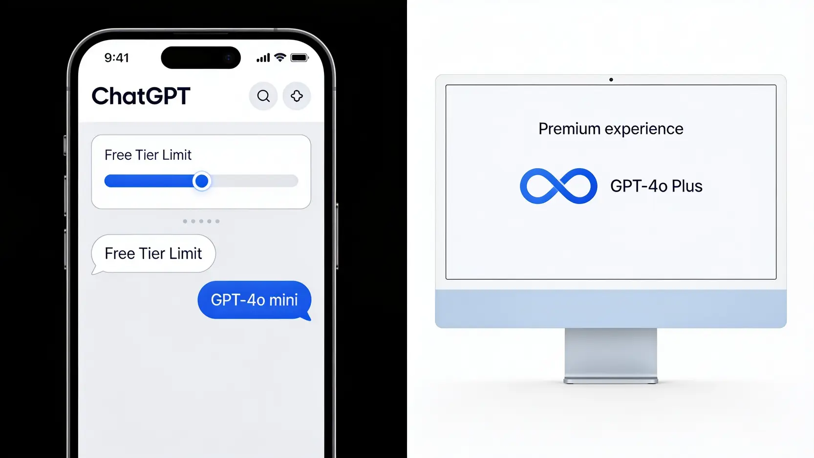 ChatGPT免费版与Plus版GPT-4o使用额度及限制对比图